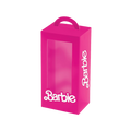 pink Barbie box favor container with clear window for birthday from Parte Haus party supply store in Bethesda Maryland