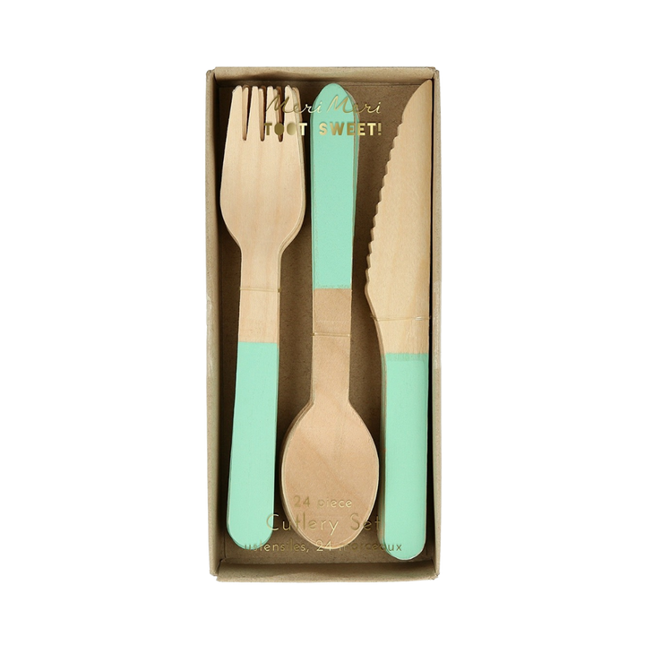 Mint Green Wooden Cutlery - 24pcs