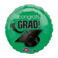 Green graduation balloon with black cap and congrats grad message from Parte Haus party supply store in Bethesda Maryland