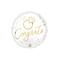 White and gold congrats balloon with diamond ring design engagement party from Parte Haus party supply store in Bethesda Maryland