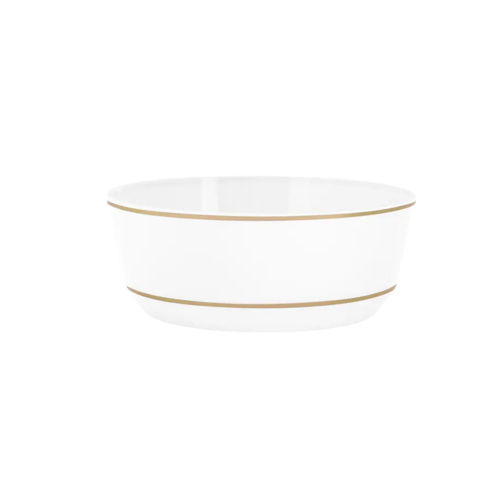 White gold round plastic bowl elegant tableware from Parte Haus party supply store in Bethesda MD