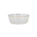 Clear gold plastic bowl with gold rim perfect for elegant events from Parte Haus party supply store in Bethesda MD