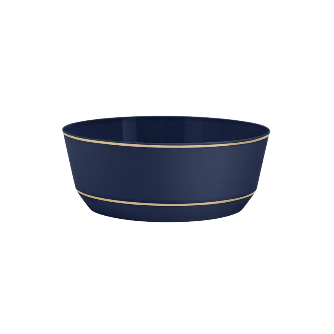 Navy gold plastic bowl with round shape elegant design from Parte Haus party supply store in Bethesda Maryland
