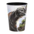 Multicolor dinosaur plastic cup featuring a realistic dinosaur for birthday from Parte Haus party supply store in Bethesda MD