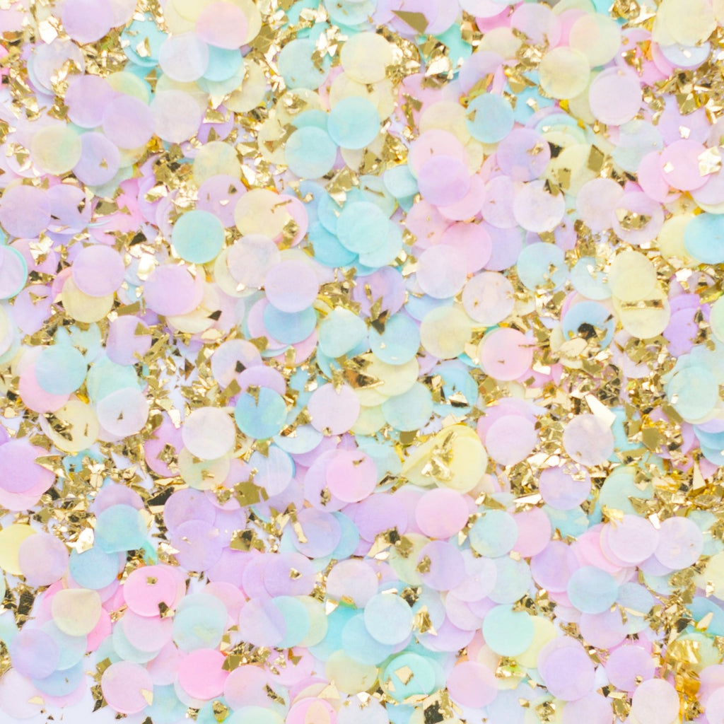 Pastel and gold confetti mix vibrant decoration for celebration from Parte Haus party supply store in Bethesda, Maryland