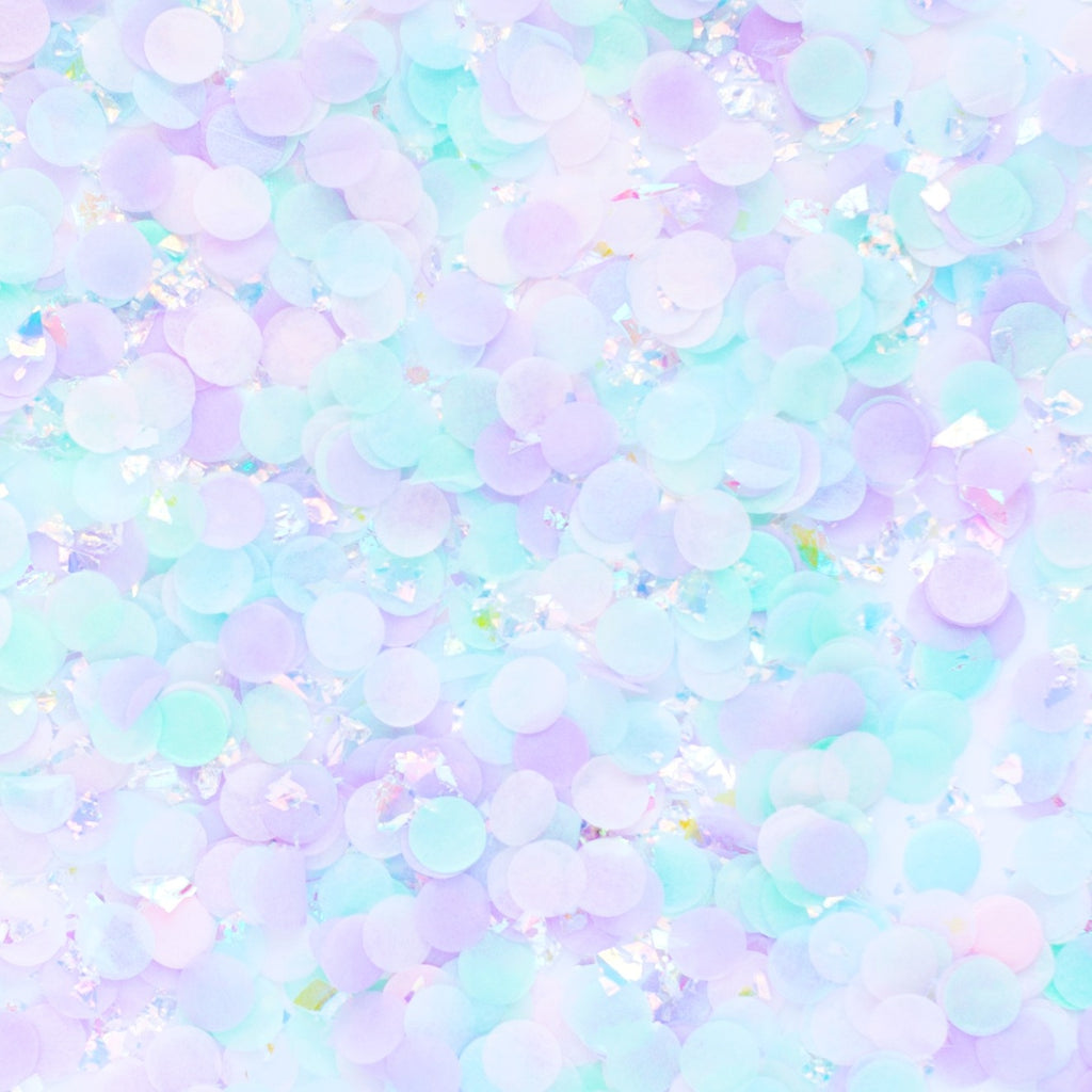 Pastel iridescent confetti circles birthday decoration for celebration from Parte Haus party supply store in Bethesda MD.