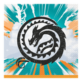 Orange teal dragon napkin with black dragon head graphic fantasy birthday from Parte Haus party supply store in Bethesda MD