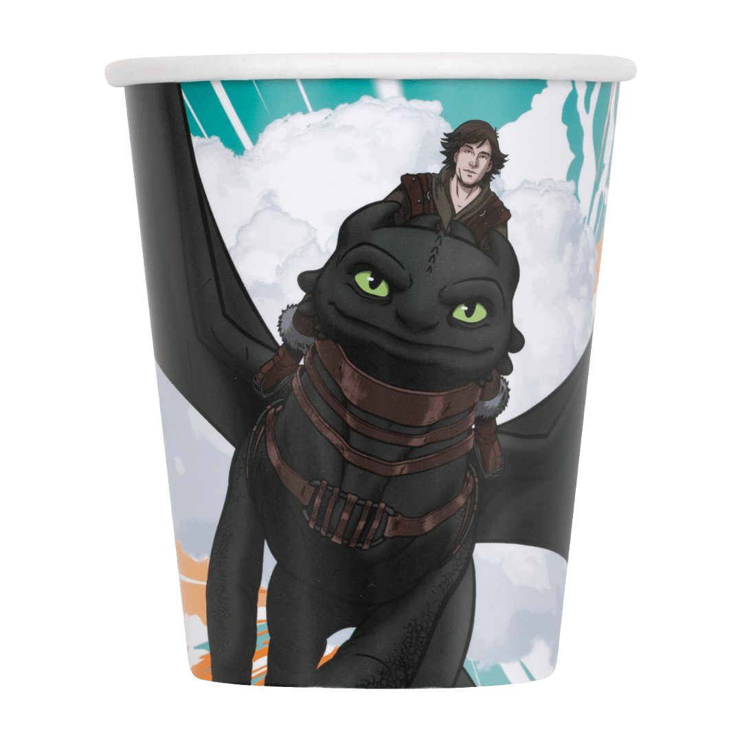 Black and white dragon cartoon paper cup with clouds for kids birthday from Parte Haus party supply store in Bethesda MD