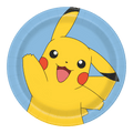 Blue Pikachu paper plate with cheerful cartoon character birthday theme from Parte Haus party supply store in Bethesda MD