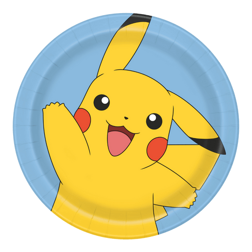 Blue Pikachu paper plate with cheerful cartoon character birthday theme from Parte Haus party supply store in Bethesda MD