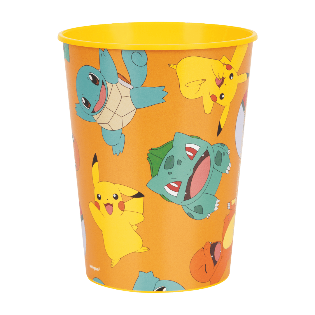 Orange and yellow plastic cup with cartoon characters for kids birthday from Parte Haus party supply store in Bethesda MD