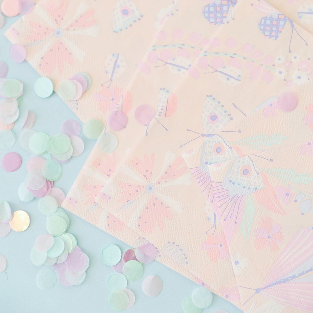 Pastel butterfly napkins with confetti birthday theme from Parte Haus party supply store in Bethesda MD