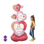 Pink and red heart shaped balloon for Mother’s Day with child from Parte Haus party supply store in Bethesda Maryland