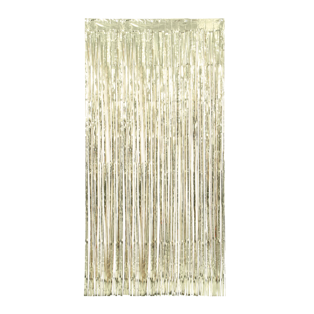 Gold fringe curtain metallic backdrop for birthday from Parte Haus party supply store in Bethesda Maryland