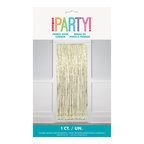 Gold fringe door curtain shiny metallic decoration birthday from Parte Haus party supply store in Bethesda Maryland