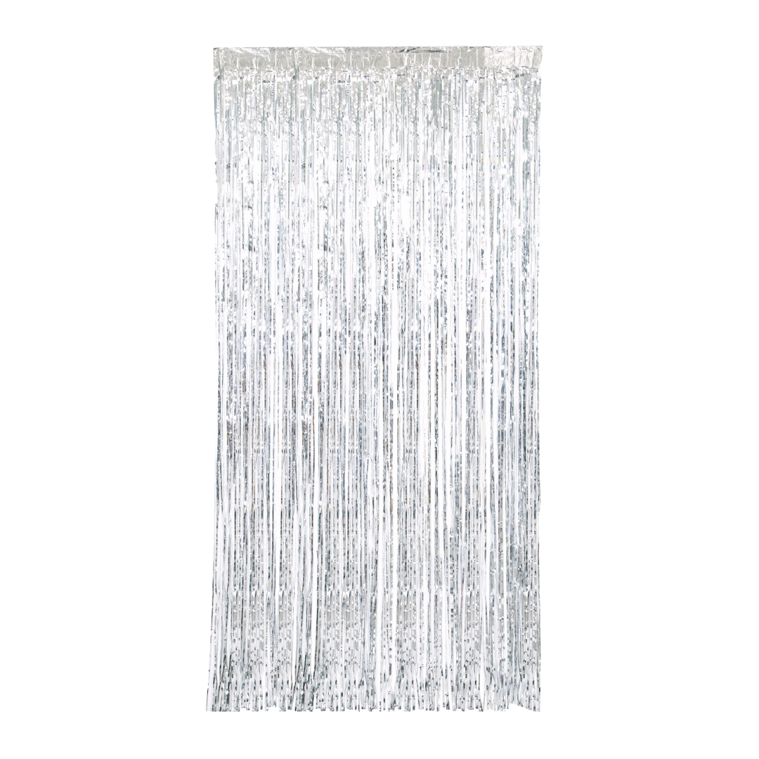 Silver fringe curtain shimmering backdrop for birthday from Parte Haus party supply store in Bethesda MD
