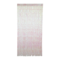 Iridescent pink fringe curtain backdrop for birthday from Parte Haus party supply store in Bethesda MD