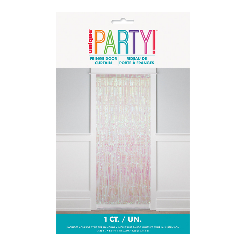 iridescent fringe door curtain for celebration decor from Parte Haus party supply store in Bethesda MD