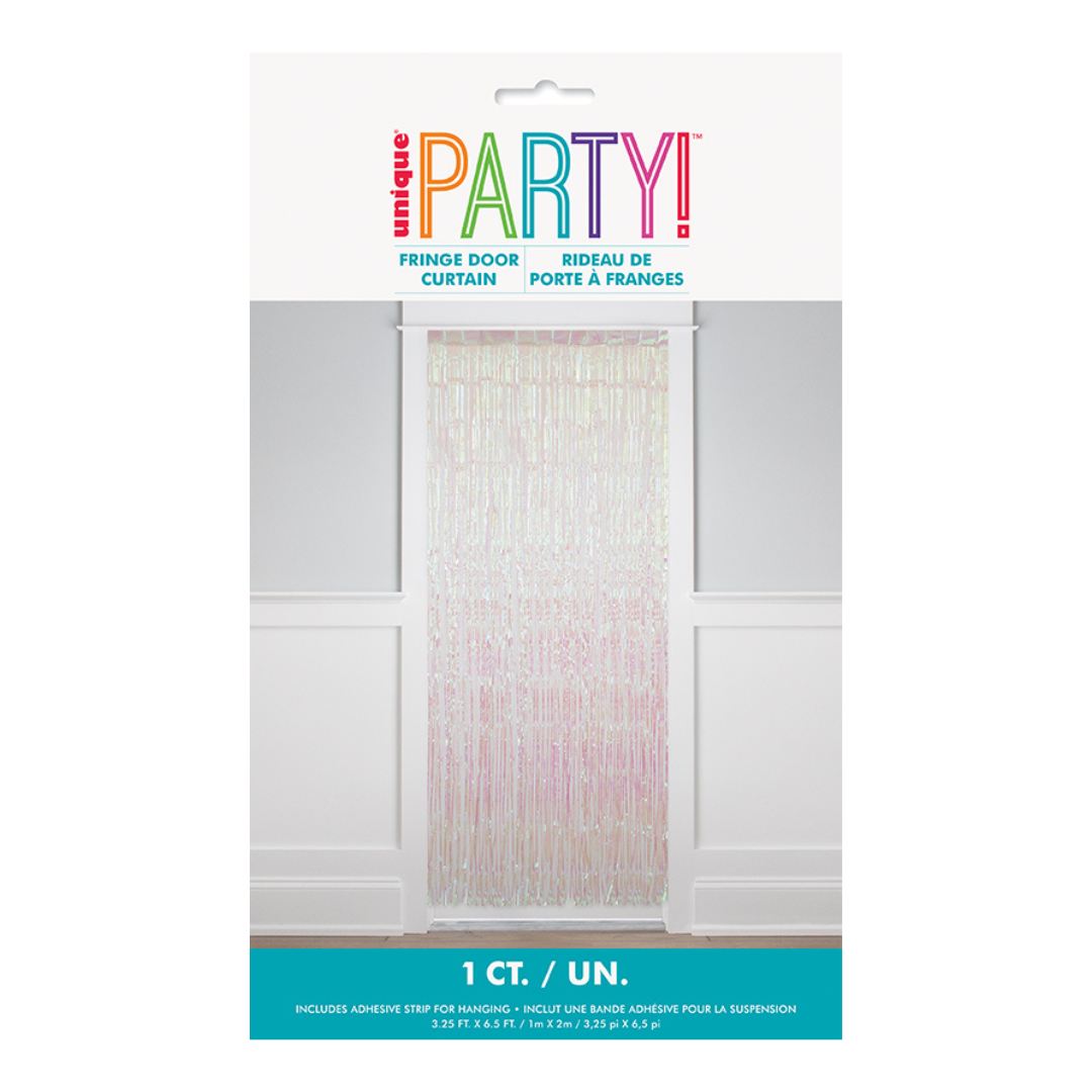 iridescent fringe door curtain for celebration decor from Parte Haus party supply store in Bethesda MD