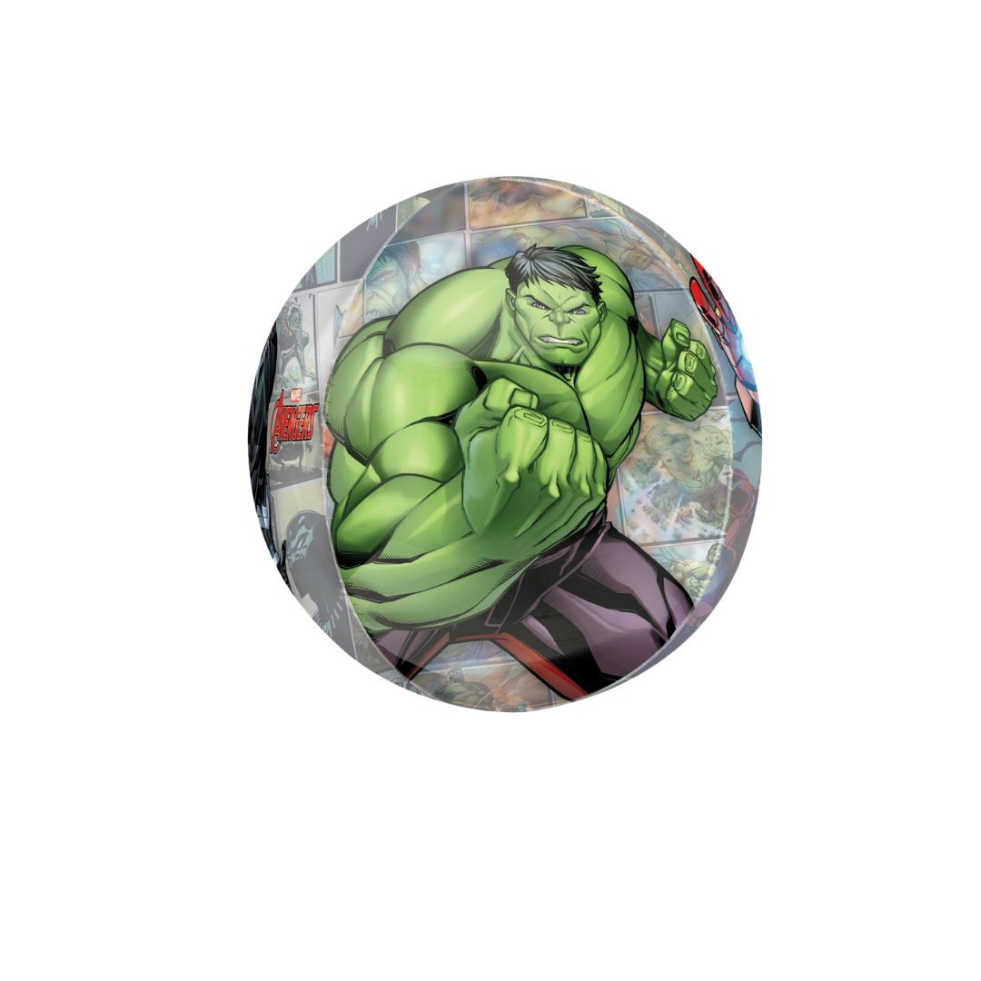 Green Avengers foil balloon with Hulk graphic superhero birthday theme from Parte Haus party supply store in Bethesda MD