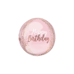 Blush orbz foil balloon with gold confetti birthday theme from Parte Haus party supply store in Bethesda MD