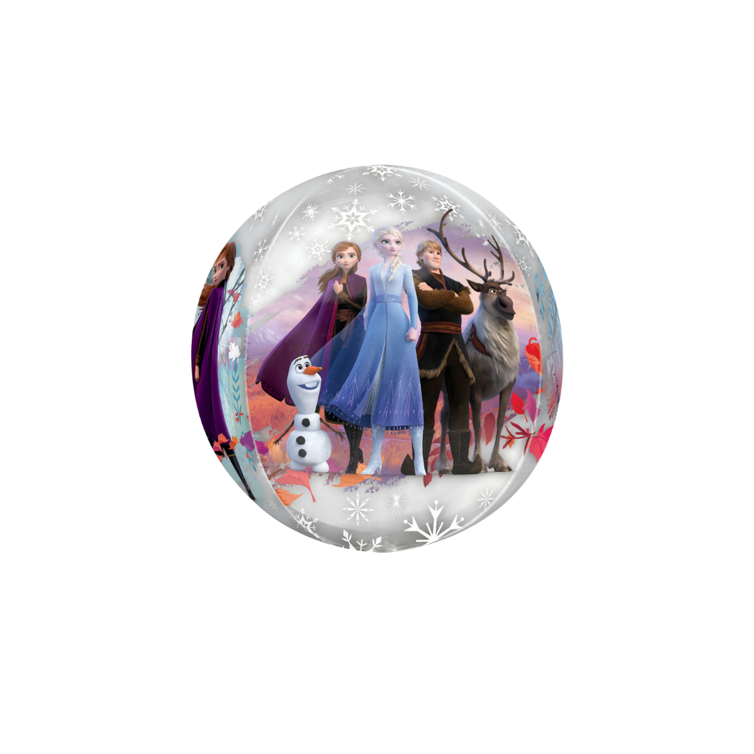 Clear Frozen 2 foil balloon with Elsa Anna Olaf and Sven winter theme from Parte Haus party supply store in Bethesda MD