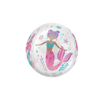 Clear shimmering mermaid foil balloon with colorful undersea design for mermaid birthday from Parte Haus party supply store in Bethesda Maryland