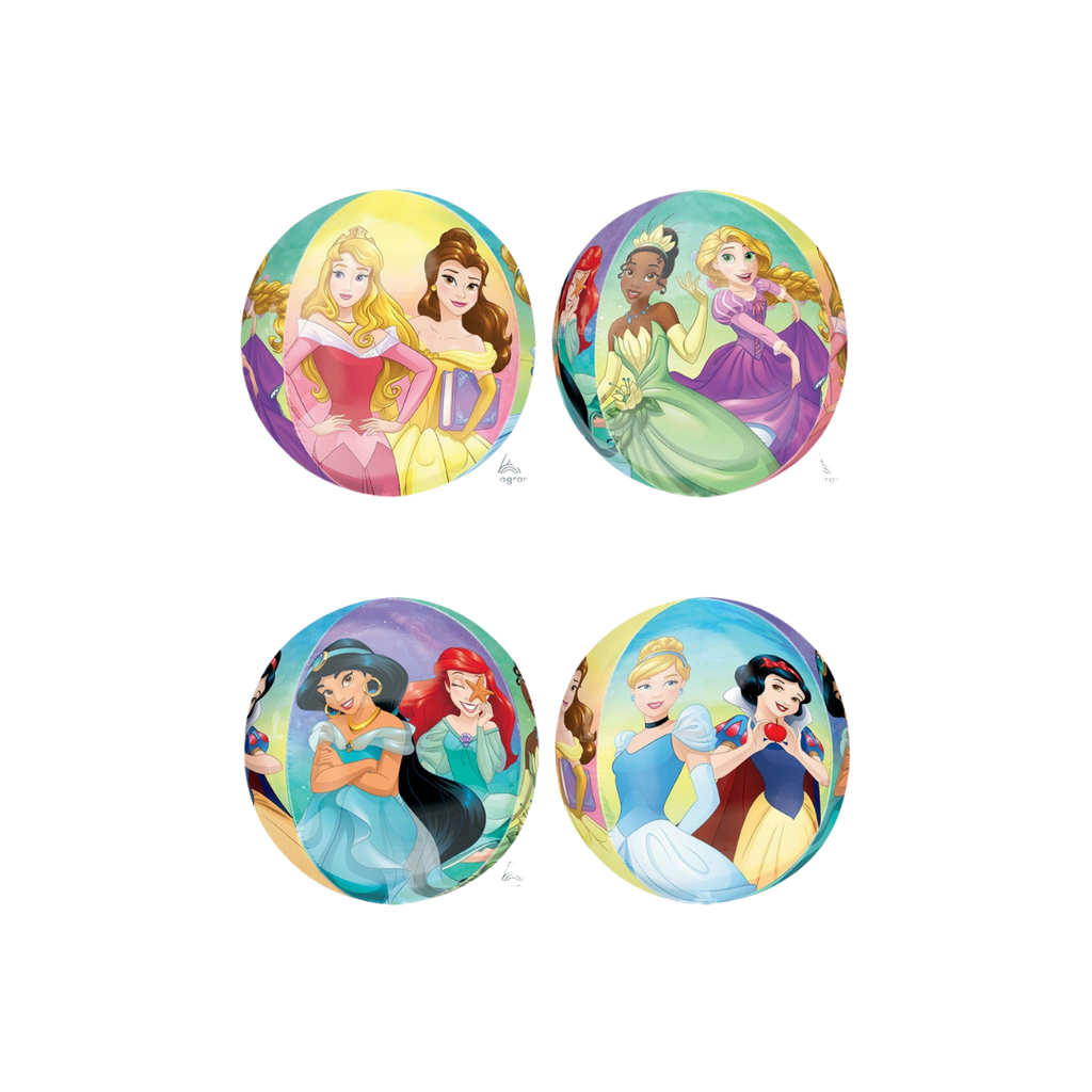 colorful princess foil balloon featuring illustrated princess characters birthday theme from Parte Haus party supply store in Bethesda MD