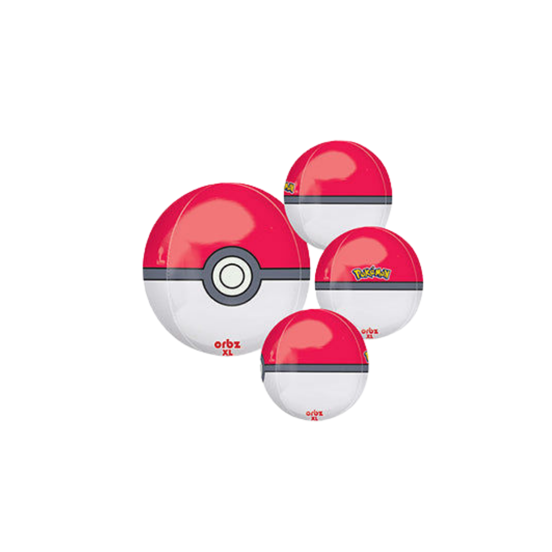 Red and white Pokeball Orbz XL balloon set for kids birthday from Parte Haus party supply store in Bethesda Maryland