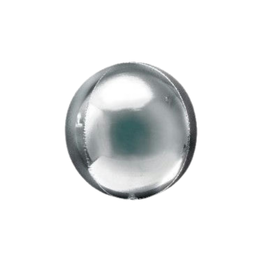 Silver orb balloon shiny round shape for birthday parties from Parte Haus party supply store in Bethesda MD.