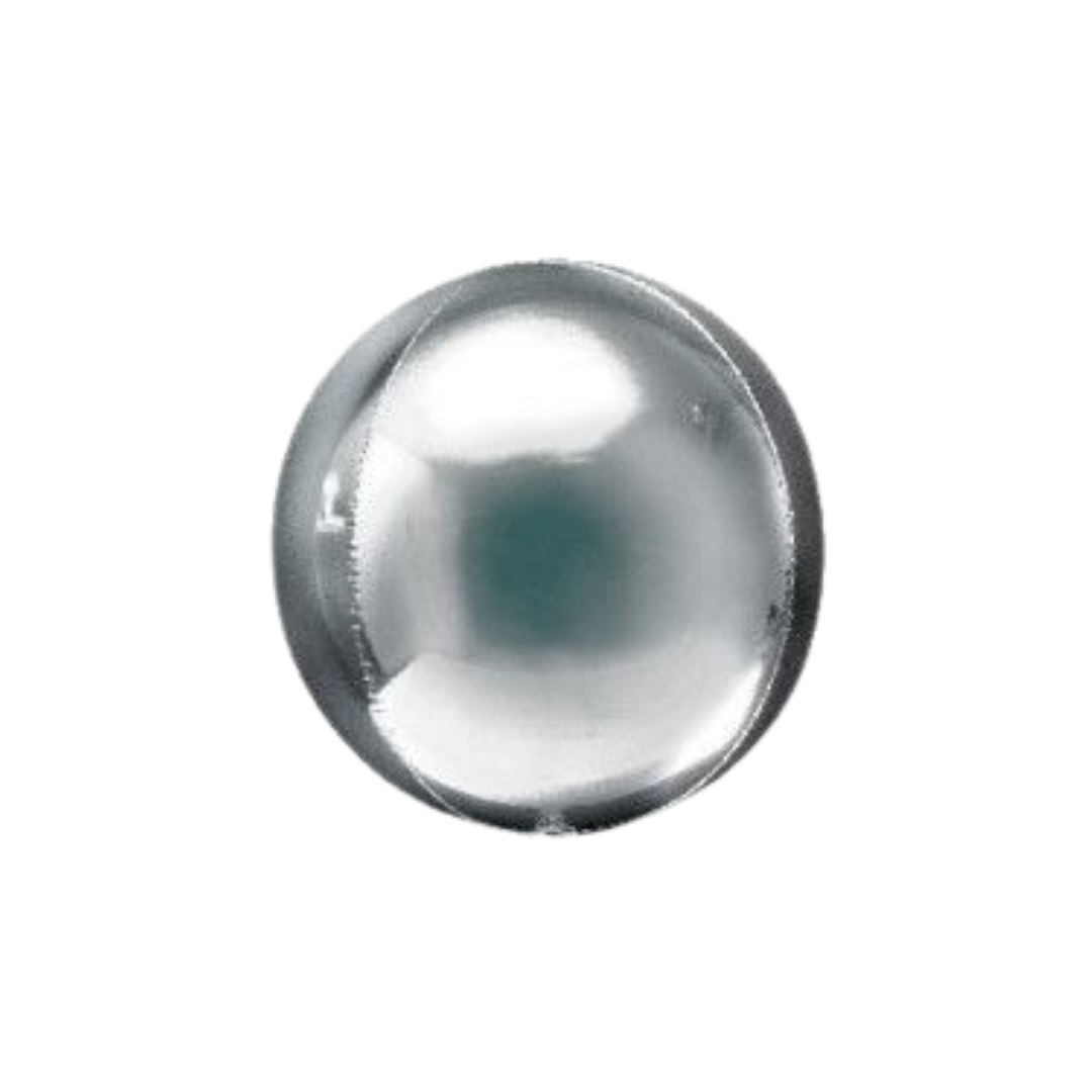 Silver orb balloon shiny round shape for birthday parties from Parte Haus party supply store in Bethesda MD.