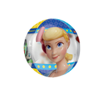 Blue and yellow Toy Story 4 round foil balloon with Bo Peep character for kids birthday from Parte Haus party supply store in Bethesda Maryland