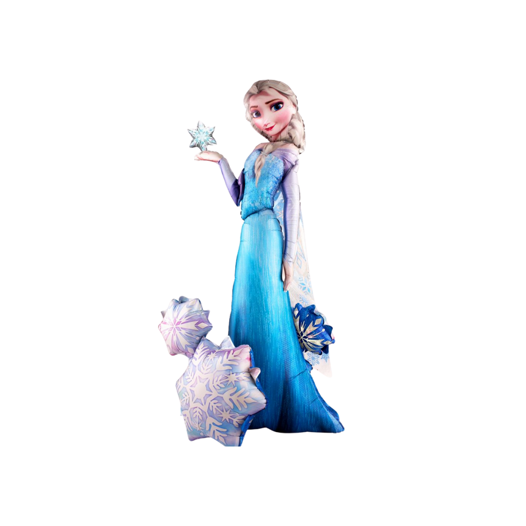 Blue and purple Elsa balloon with snowflakes Frozen birthday theme from Parte Haus party supply store in Bethesda MD.