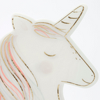 White unicorn plate with gold and pastel accents for birthday celebration from Parte Haus party supply store in Bethesda MD