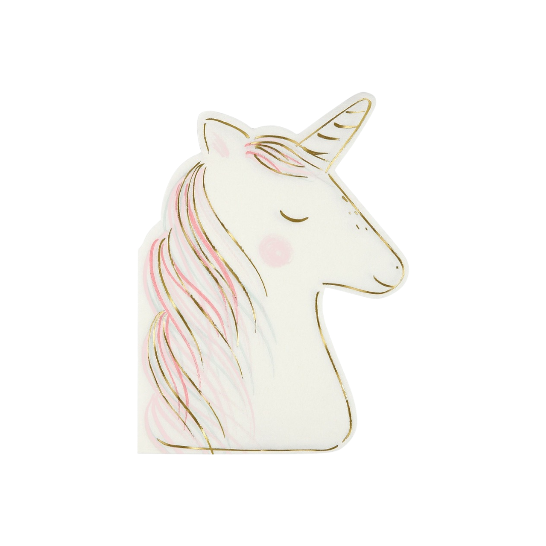 Pink and gold unicorn shaped napkin whimsical unicorn birthday from Parte Haus party supply store in Bethesda MD