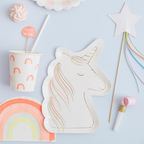 Pastel unicorn plate rainbow napkin and cup for kids birthday from Parte Haus party supply store in Bethesda MD