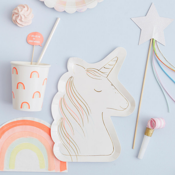 White Magical Unicorn Dinner Plates