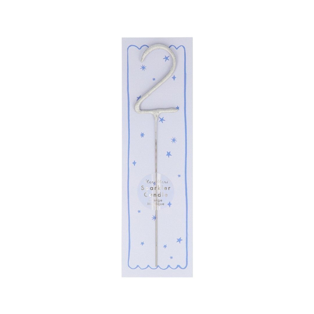 Silver number 2 sparkler candle for birthday celebrations from Parte Haus party supply store in Bethesda MD