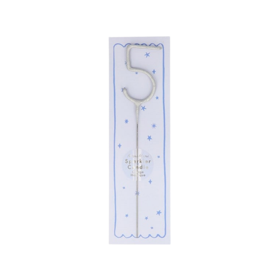 Silver number five sparkler candle for birthday from Parte Haus party supply store in Bethesda MD