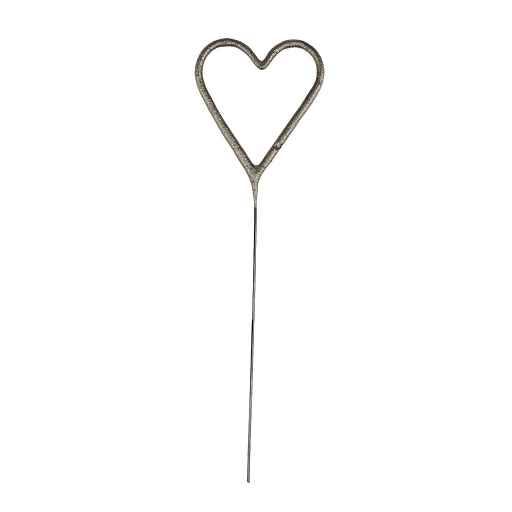 Silver heart shaped sparkler for celebrations from Parte Haus party supply store in Bethesda Maryland