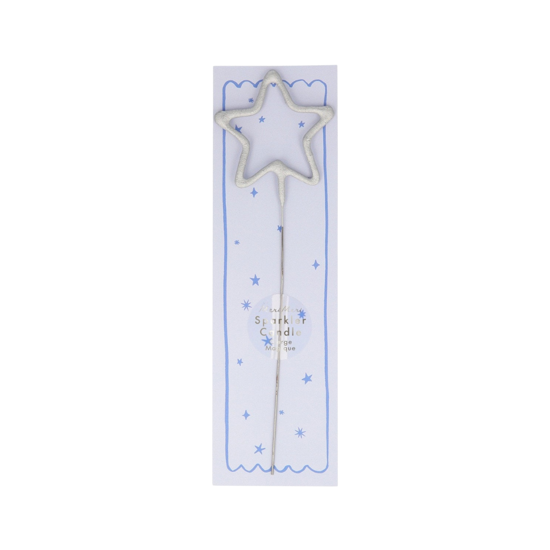Silver star sparkler candle with stick for birthday celebration from Parte Haus party supply store in Bethesda MD