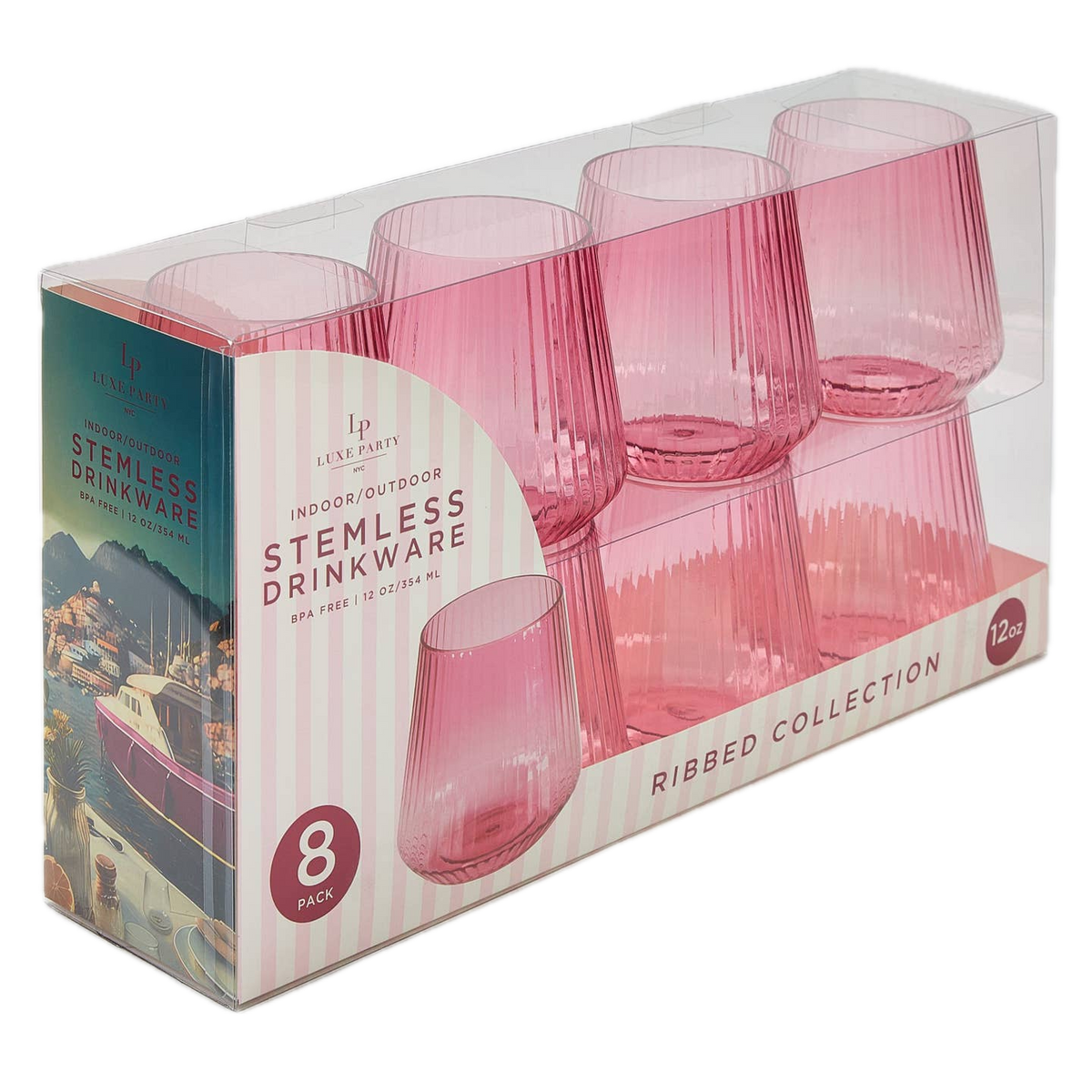 Pink Ribbed Plastic Wine Goblet Cups