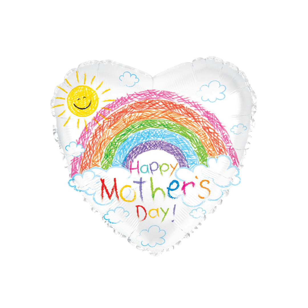 Rainbow heart balloon with happy Mother’s Day and childlike drawing for Mother’s Day from Parte Haus party supply store in Bethesda Maryland