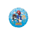 Blue Sonic the Hedgehog round foil balloon with characters for birthday theme from Parte Haus party supply store in Bethesda MD