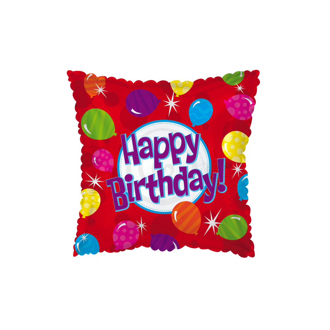 Red Happy Birthday Balloons Square Balloon, 18in