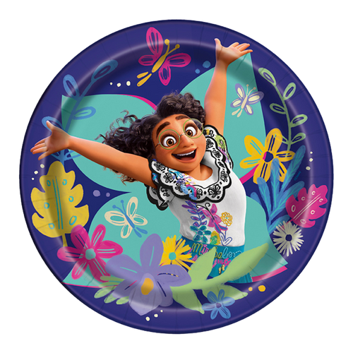 Purple Encanto character plate with floral and butterfly design kids birthday theme from Parte Haus party supply store in Bethesda MD
