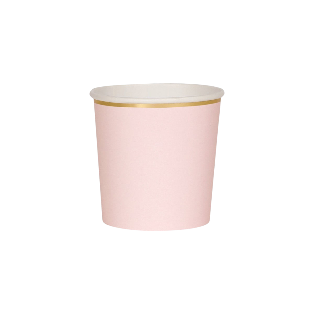 light pink paper cup with gold rim elegant design birthday theme from Parte Haus party supply store in Bethesda MD