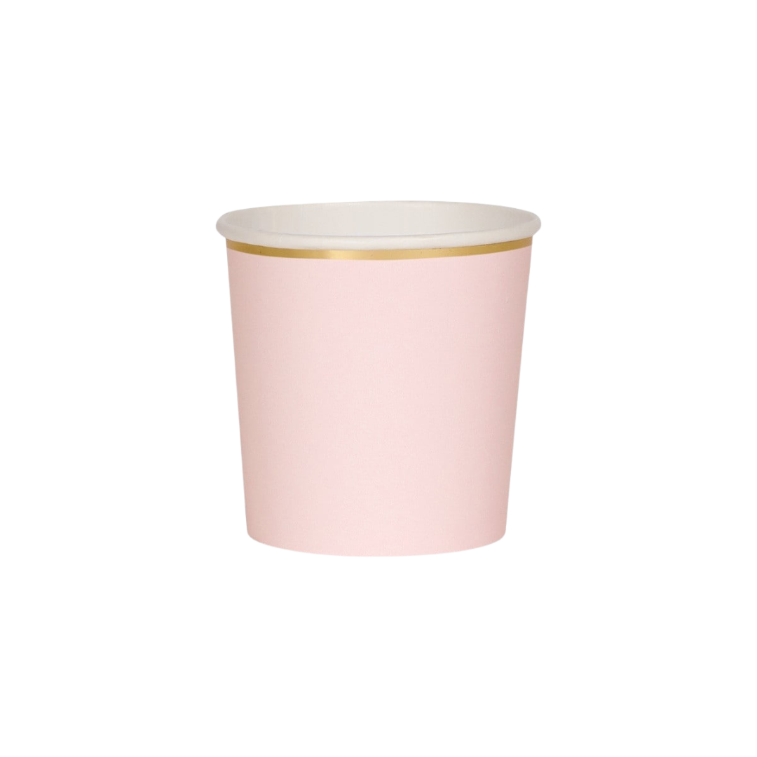 light pink paper cup with gold rim elegant design birthday theme from Parte Haus party supply store in Bethesda MD