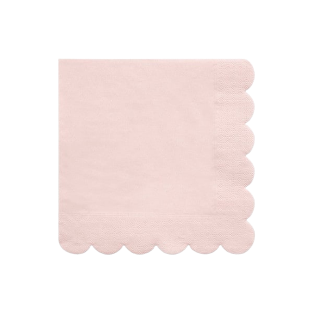 Blush pink napkin with scalloped edge for birthday or baby shower from Parte Haus party supply store in Bethesda Maryland