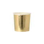 gold paper cup shiny finish birthday decor from Parte Haus party supply store in Bethesda MD